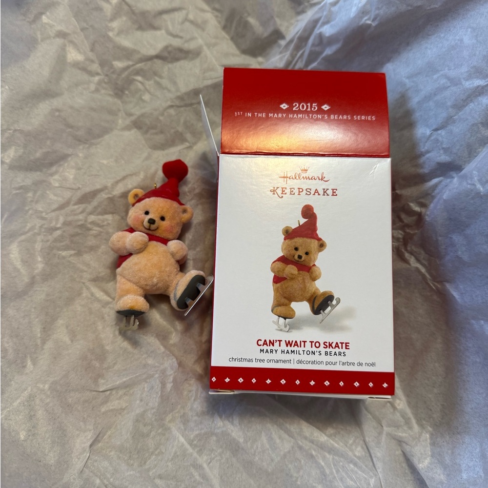 Hallmark Keepsake Mary’s Bear Ornament with Red Hat and Skates, 2015